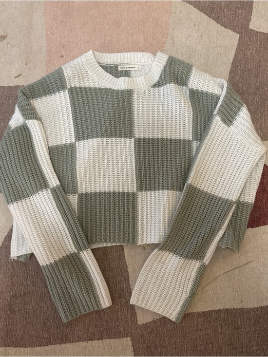 Source Unknown Sweaters - Source Unknown Checker Knit Cropped Sweater - White & Sage
